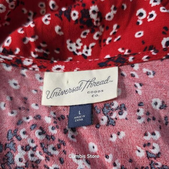 Universal Thread Wrap Dress Womens Large Red Floral Tie Waist Sleeveless V Neck - Picture 16 of 16